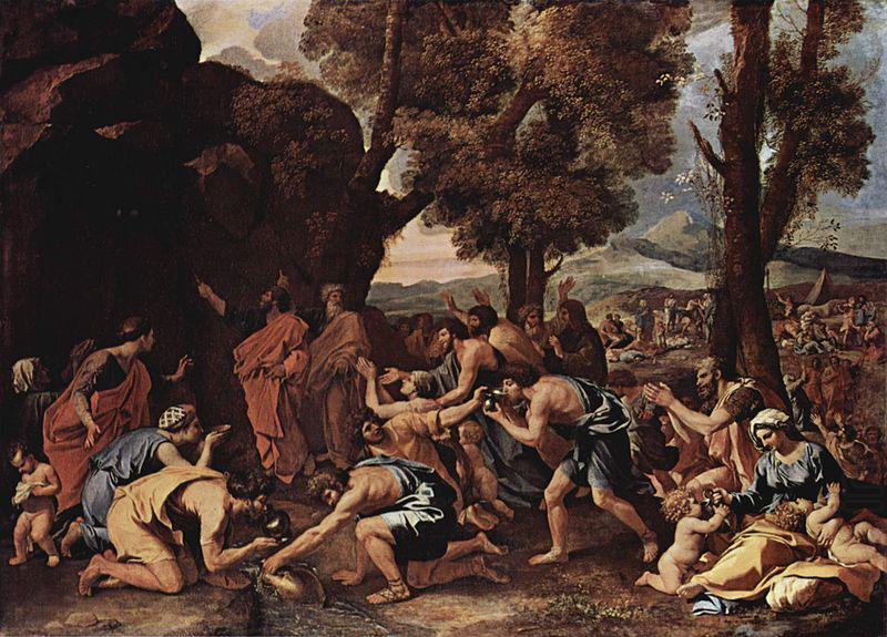 Moses schlagt Wasser aus dem Felsen, Nicolas Poussin